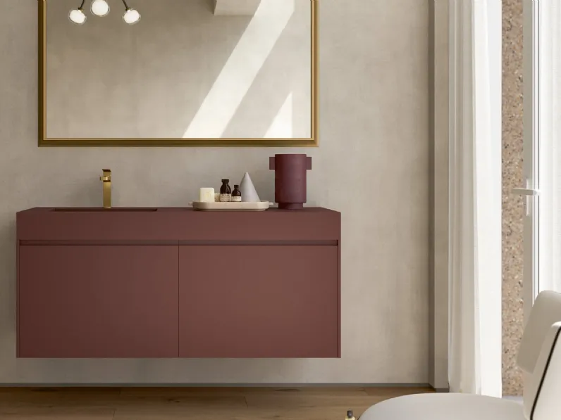 Mobile da Bagno sospeso 3Punto0 116 in laccato rosso Jaipur touch con top in Fenix rosso Jaipur di Rab Arredobagno