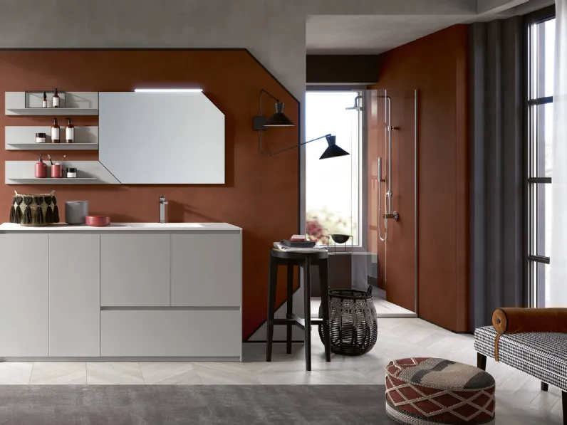 Mobile da Bagno a terra 3Punto0 119 in laccato platino touch con top in Tecnoril bianco di Rab Arredobagno