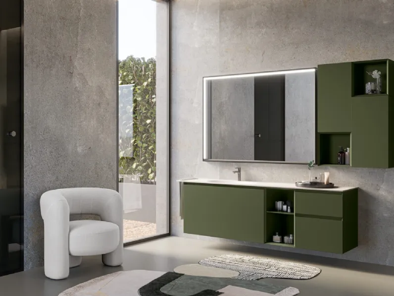 Mobile da Bagno sospeso in laccato Verde Bosco opaco Airy Edge 10 di RCR