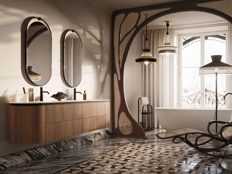 Mobile da Bagno sospeso Almond 07 in Groove Noce Canaletto di Arbi