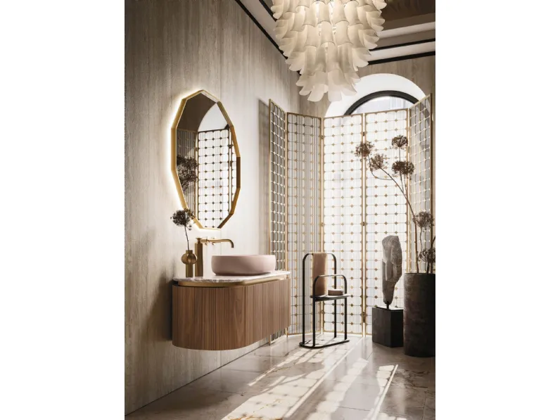 Mobile da Bagno sospeso Almond 10 in Groove Noce Canaletto di Arbi