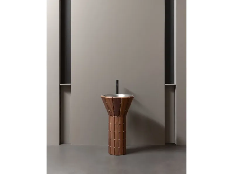 Lavabo freestanding AMDL Circle Teti in Noce Canaletto e Acciaio Inox di Antoniolupi
