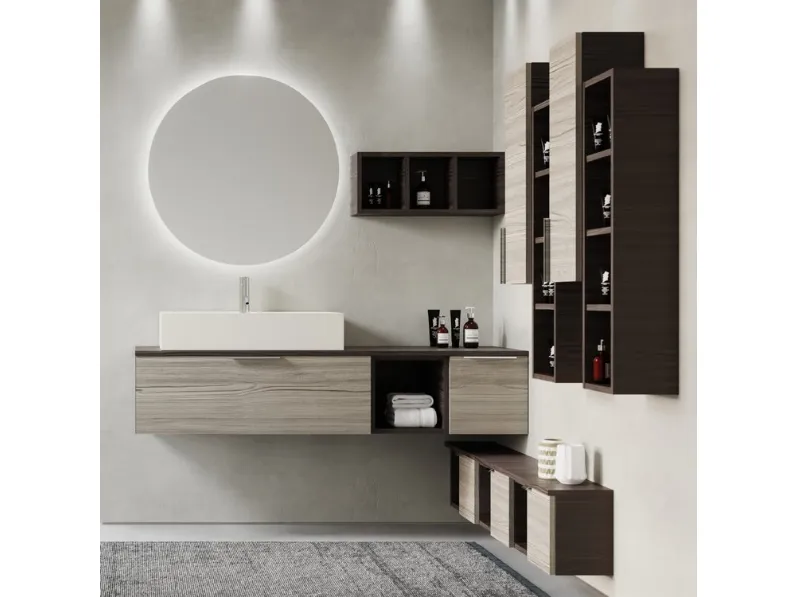 Mobile da Bagno sospeso in melaminico effetto legno Arborea Comp 01 di Maxbagni