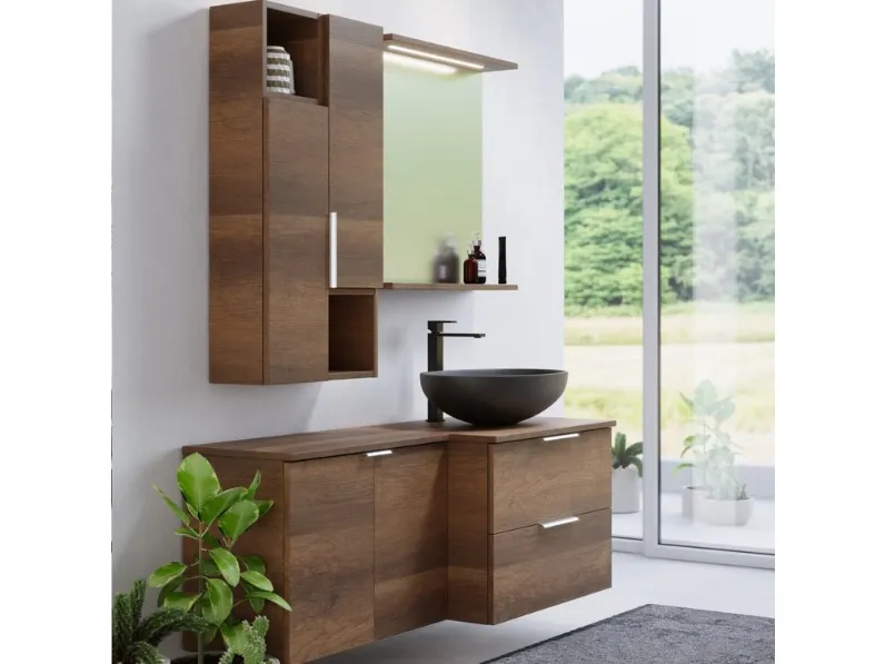Mobile da Bagno sospeso in melaminico legno cotto Arborea Comp 02 di Maxbagni