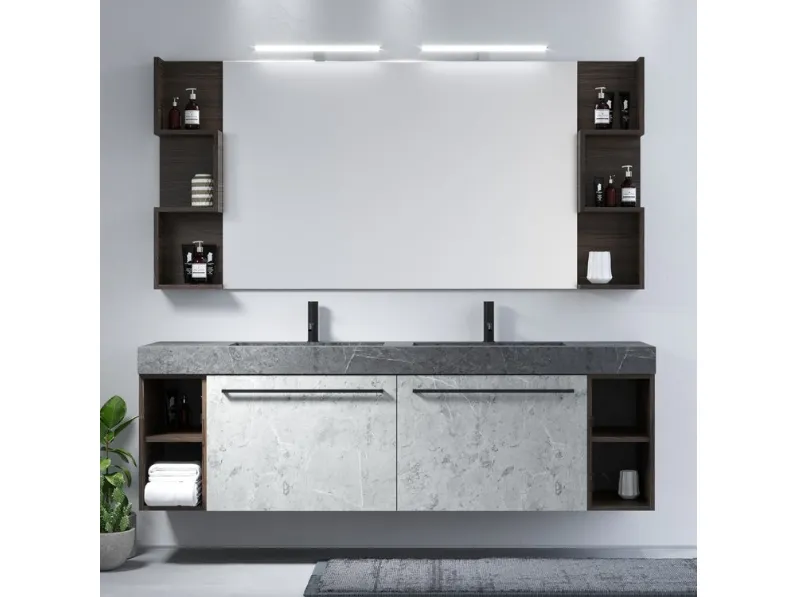 Mobile da Bagno sospeso in melaminico effetto roccia Arborea Comp 03 di Maxbagni