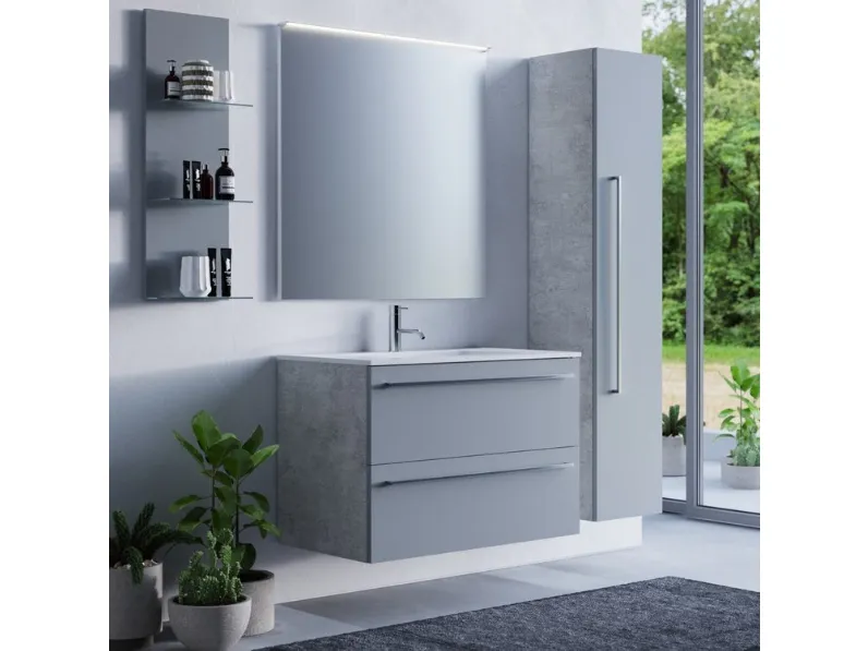 Mobile da Bagno in laccato grigio opaco con top in mineralsolid bianco opaco Arborea Comp 08 di Maxbagni