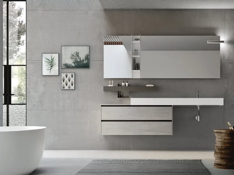 Mobile da Bagno sospeso Start Play 05 in melaminico Trama Grigio di Ardeco