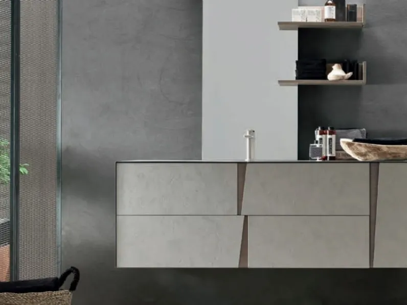 Mobile da Bagno sospeso Wector 03 in melaminico Malta Grigio con maniglie in Rovere fumé di Ardeco