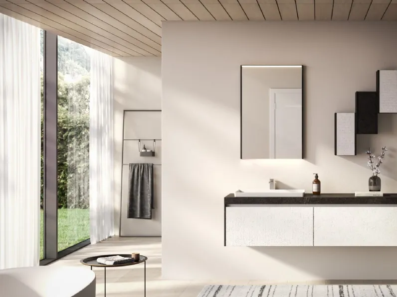 Mobile da Bagno sospeso Talent 05 in laccato finitura intonaco bianco di Arredoquattro