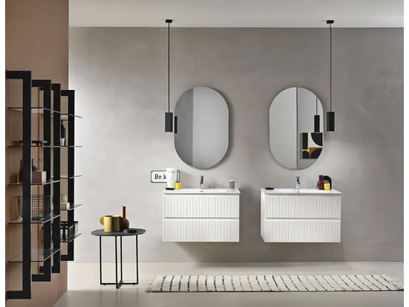 Mobile da Bagno sospeso Artico laccato opaco Bianco con lavabo in ceramica di Bluelife