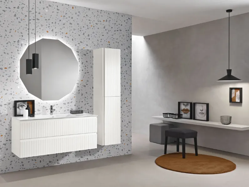 Mobile da Bagno sospeso Artico laccato Bianco opaco con lavabo in mineralmarmo di Bluelife