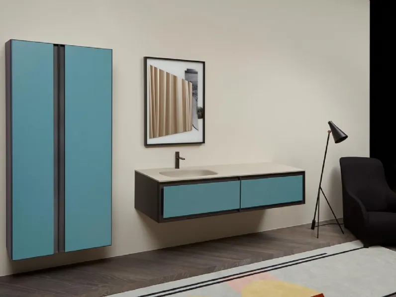 Mobile da Bagno sospeso in laccato opaco con profilo in alluminio Atelier 01 di Antoniolupi