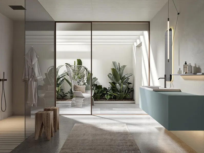 Mobile da Bagno sospeso laccato denim Atena 03 di Edoné