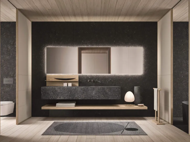 Mobile da Bagno sospeso in marmo e legno Azuco 24 04 di Milldue