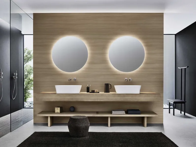 Mobile da Bagno in rovere miele con lavabo in appoggio in Cristalplant Azuma 24 01 di Milldue