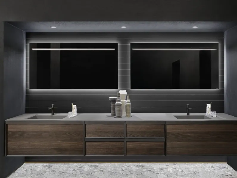 Mobile da Bagno in rovere con cornice nero opaco e top in Colormood Basalto Bemade 02 di Antoniolupi