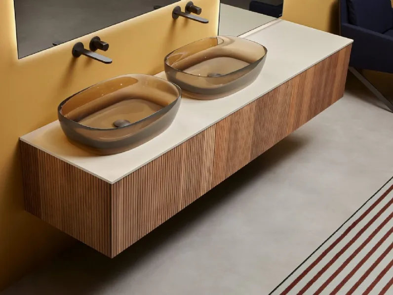 Mobile da Bagno in rovere con linee parallele incise Binario12 di Antoniolupi