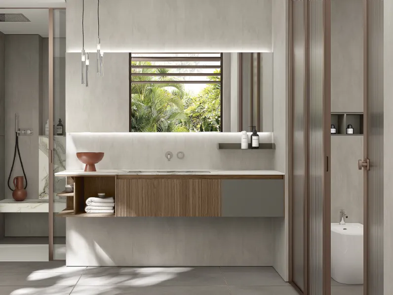 Mobile da Bagno Blend 605 in noce canaletto e laccato fango di Rab Arredobagno