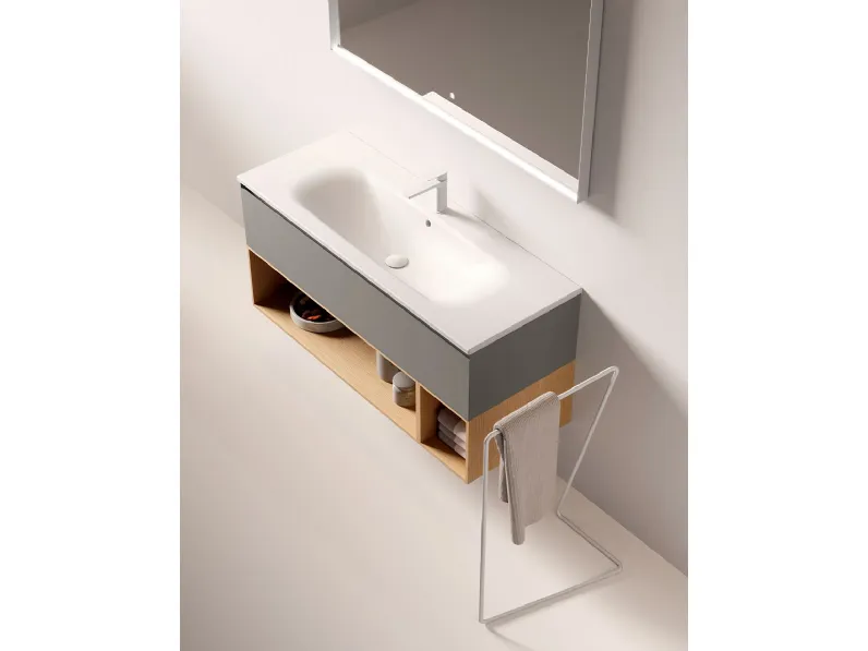 Mobile da Bagno sospeso in laccato e legno Blocks Xilo 03 di Berloni Bagno