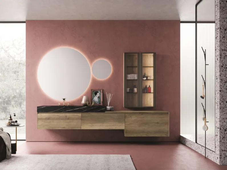 Mobile da Bagno sospeso in HPL rovere monet e top in laminam noir desir Calix XL 01 di Novello