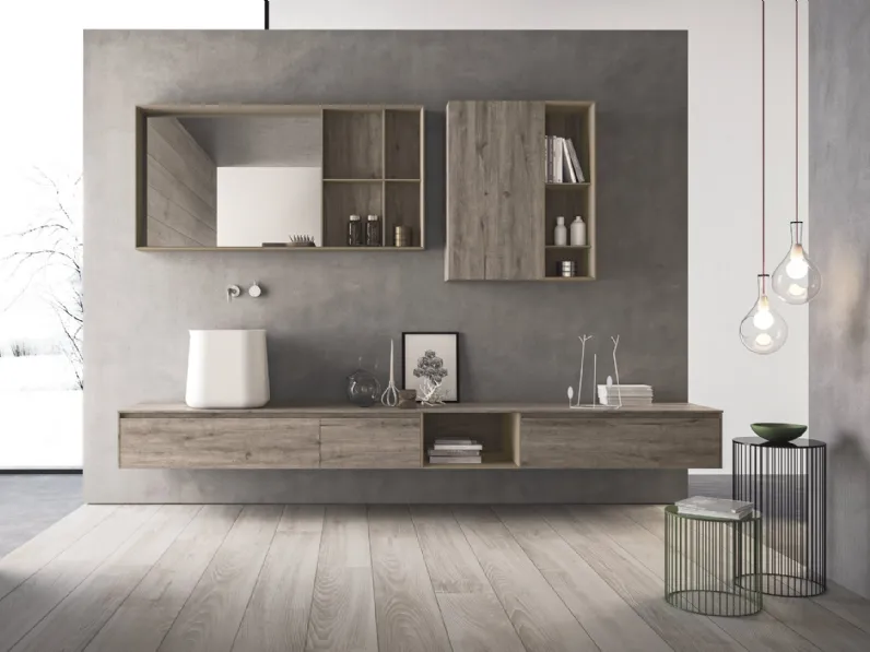 Mobile da Bagno in HPL rovere barrique e laccato canapa opaco con lavabo in teknorit bianco opaco Calix XL 08 di Novello