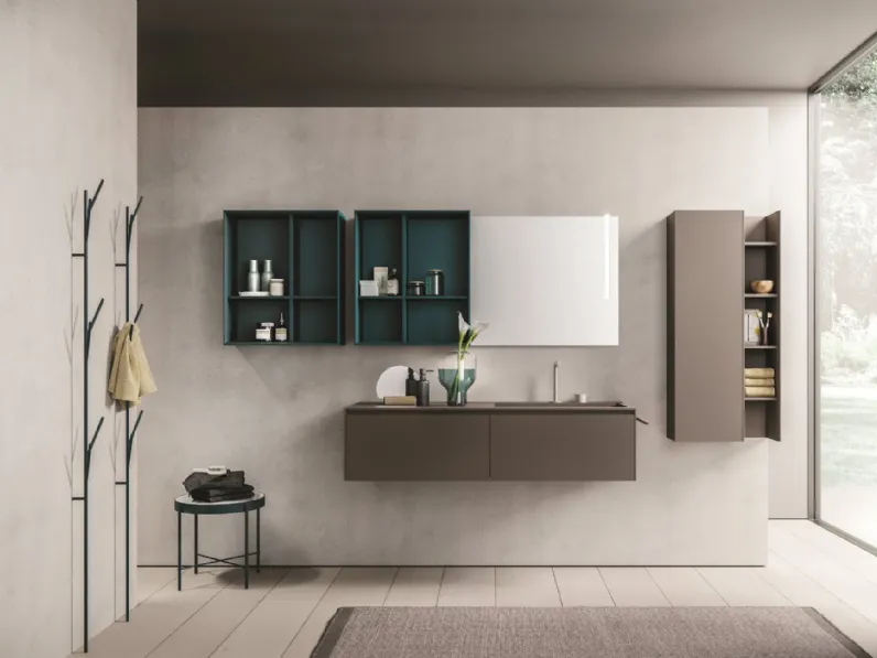 Mobile da Bagno sospeso in laccato opaco brown e petrolio Calix XL 11 di Novello