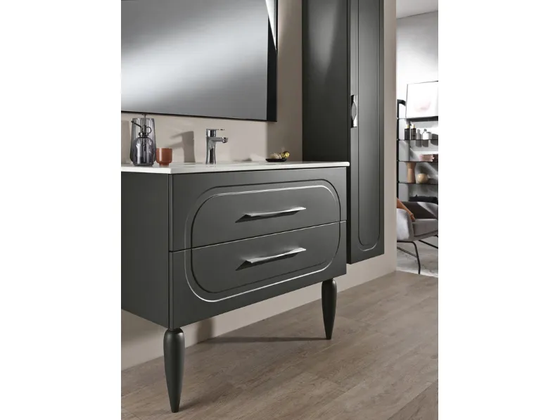 Mobile da Bagno con piedi Caspio laccato opaco Antracite con lavabo in ceramica di Bluelife