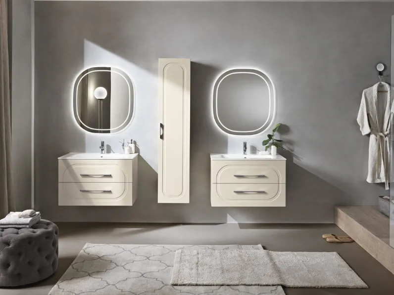 Mobile da Bagno sospeso Caspio laccato opaco Avorio con lavabo in ceramica di Bluelife
