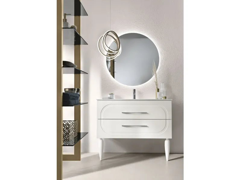Mobile da Bagno con piedi Caspio laccato opaco Bianco con lavabo in ceramica di Bluelife