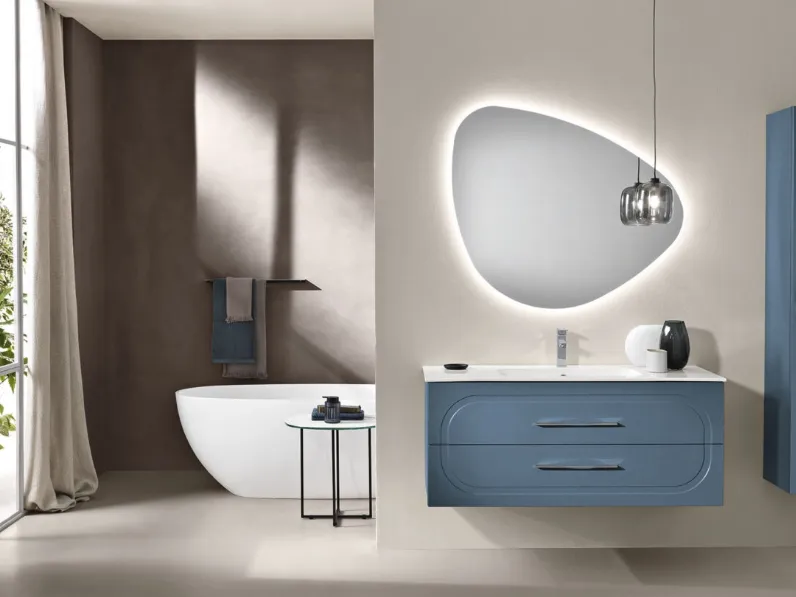 Mobile da Bagno sospeso Caspio laccato Blu con lavabo in Mineralmarmo di Bluelife