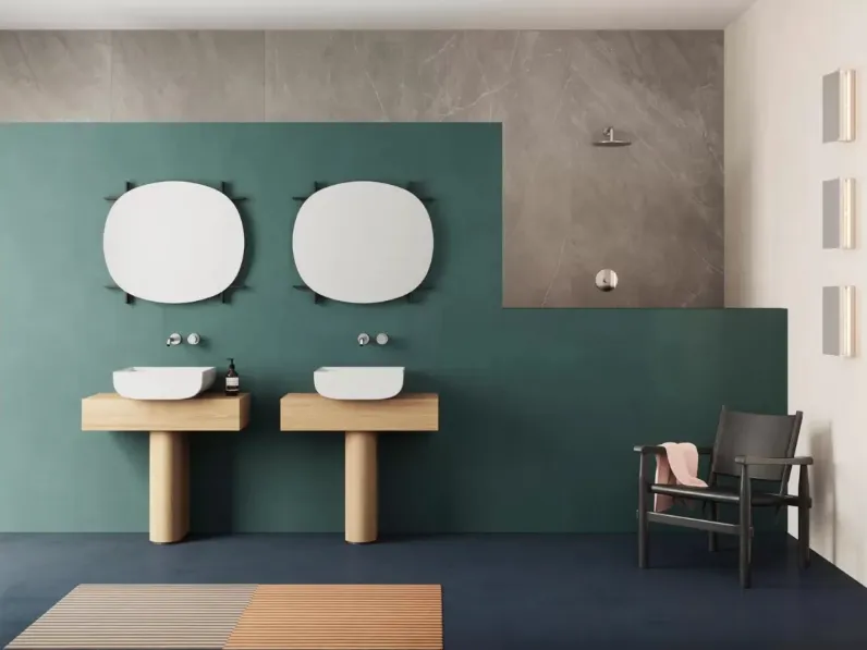 Mobile da Bagno a terra in rovere e laccato Charlotte 01 di Azzurra Ceramica