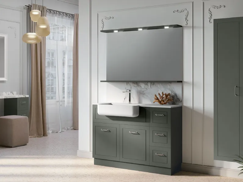 Mobile da Bagno a terra composizione Classic 02 in laccato grigio quarzo e top in HPL effetto marmo di Licor Design