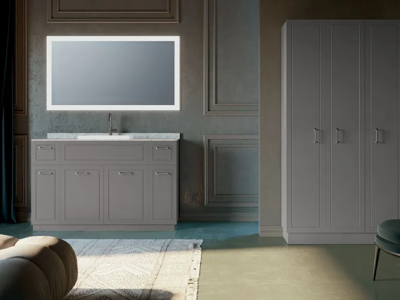 Mobile da Bagno a terra in laccato grigio platino con top in HPL effetto marmo composizione Classic 04 di Licor Design