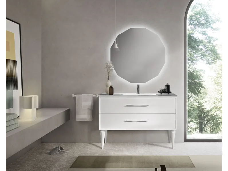 Mobile da Bagno con piedi Classic laccato opaco Bianco con maniglie Cromo di Bluelife