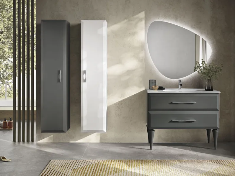 Mobile da Bagno con piedi Cleide laccato opaco Antracite con colonne laccate opache Antracite e Bianco di Bluelife