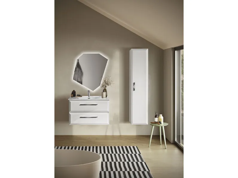 Mobile da Bagno sospeso Cleide laccato opaco Bianco con lavabo in ceramica di Bluelife
