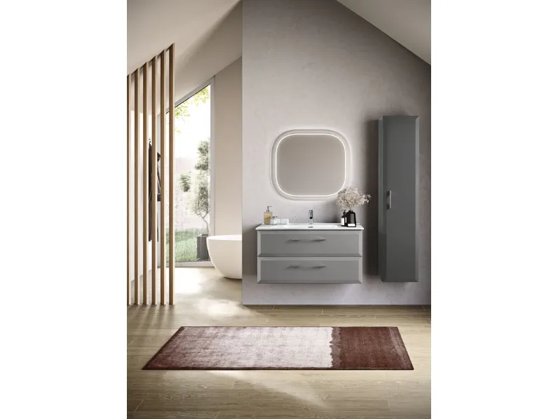 Mobile da Bagno sospeso Cleide laccato Grigio Perla con colonna laccata Antracite di Bluelife