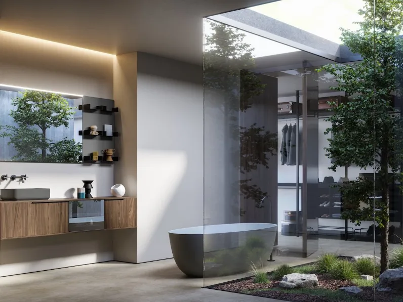 Mobile da Bagno sospeso in legno Noce Canaletto e vetro Cornici 14 di Puntotre