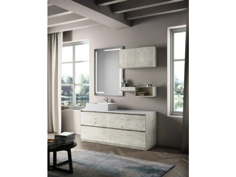 Mobile da Bagno sospeso Creativity 11 in rovere fiammato bianco di Arredoquattro