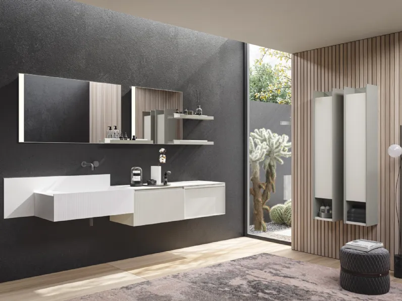 Mobile da Bagno sospeso in laccato opaco peltro e platino con frontale plissettato D'Art 10 di Novello