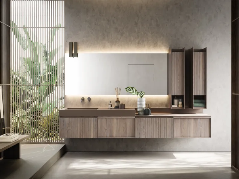 Mobile da Bagno sospeso in rovere con frontali plissettati D'Art 12 di Novello