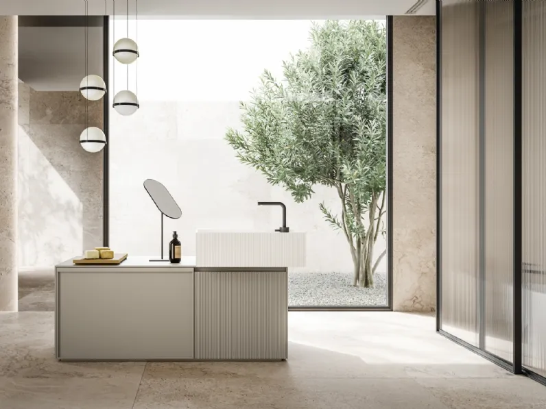 Mobile da Bagno a terra in laccato opaco e lavabo in teknorit bianco opaco D'Art 13 di Novello