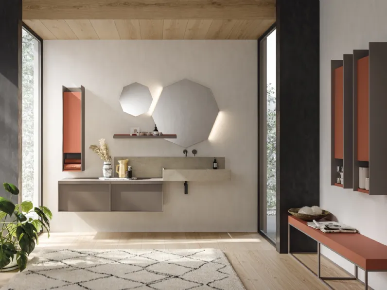 Mobile da Bagno sospeso in laccato opaco e cemento D'Art 02 di Novello