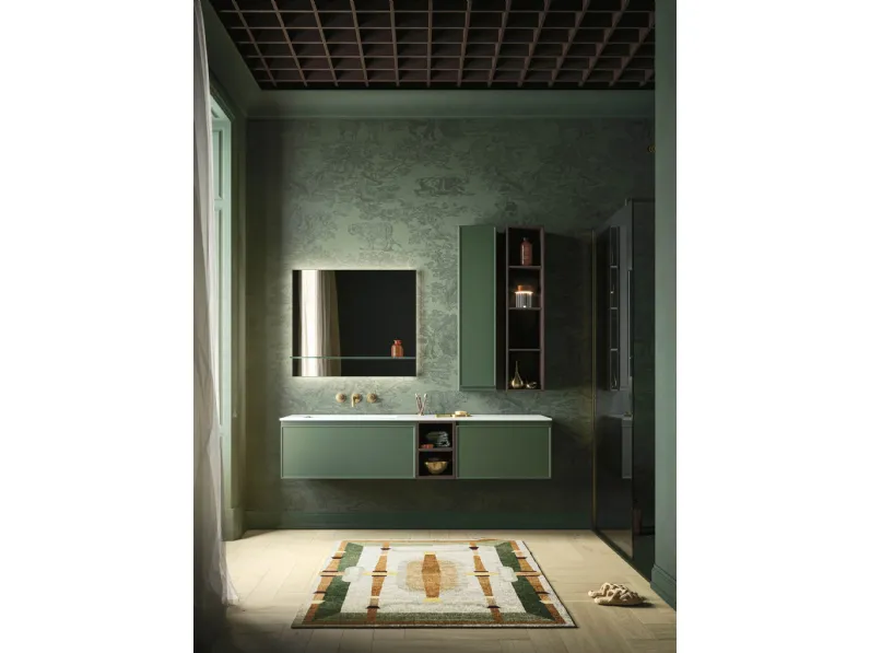 Mobile da Bagno sospeso Decor Green mood in laccato opaco di Arbi