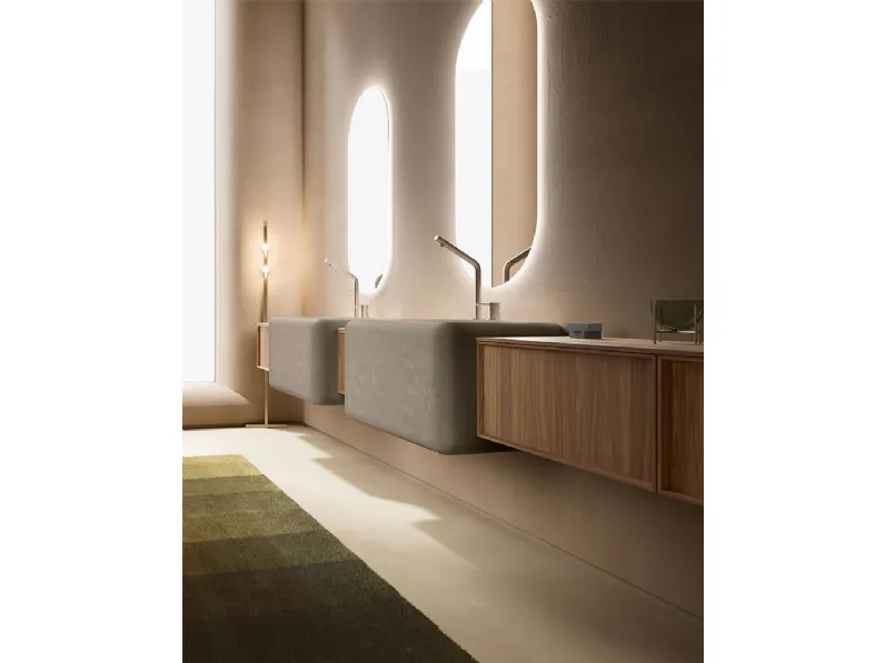 Mobile da Bagno Des Evolution Caramel 02 in Noce Canaletto con lavabi in resina di Cerasa