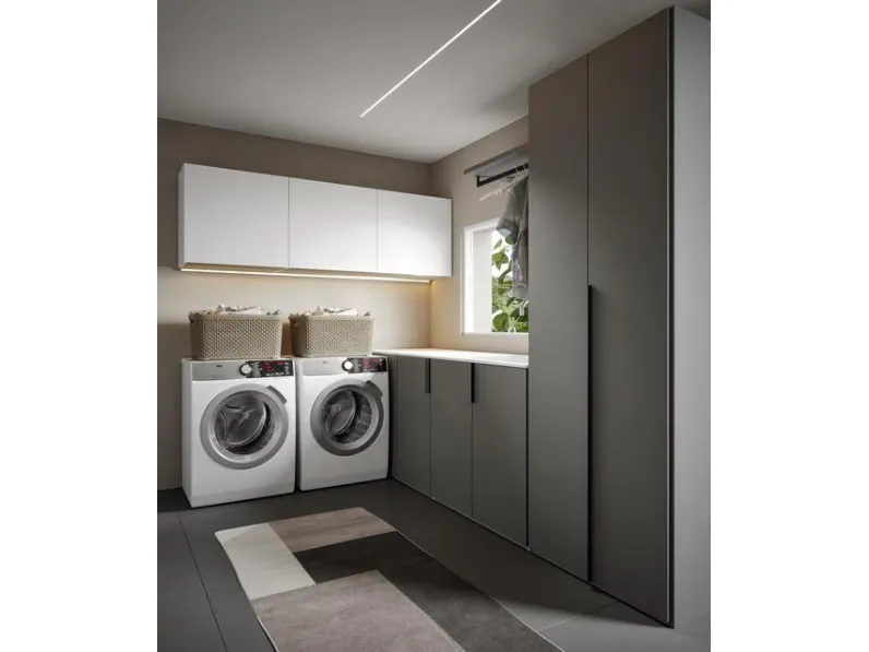 Mobile da Bagno per lavanderia Minerva 10 in melaminico Castoro e Bianco di Edoné