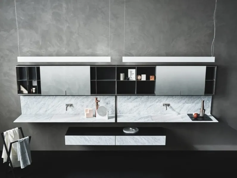 Lavabo di design sospeso realizzato in marmo bianco di Carrara Ell di Agape