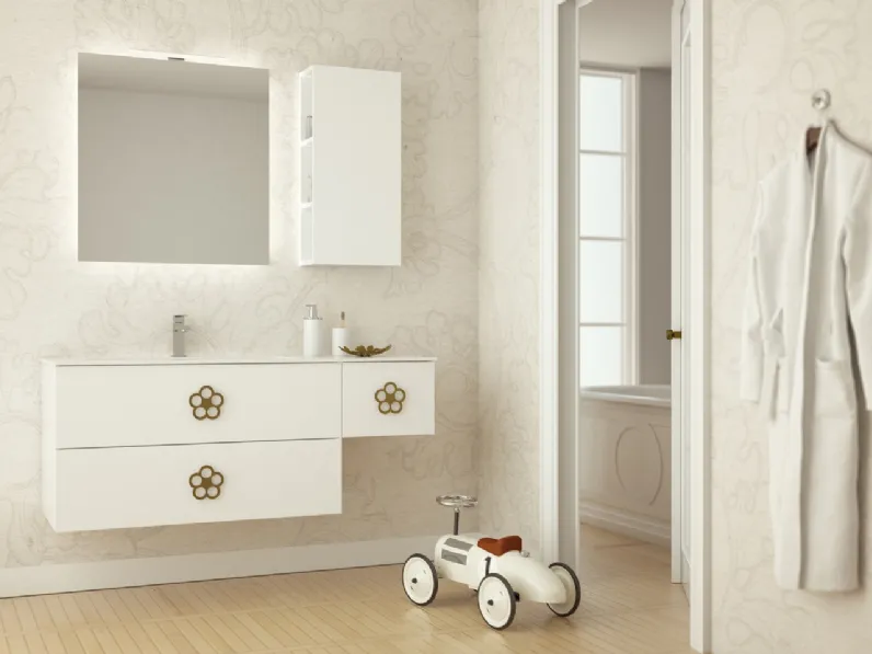 Mobile da bagno sospeso in laccato con maniglie margherita Epoque EQ08 di Arteba