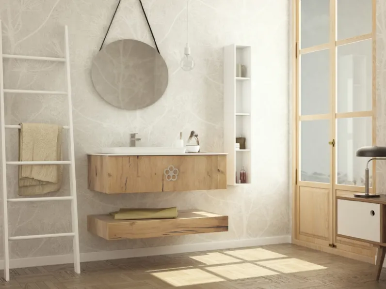 Mobile da bagno sospeso in legno con maniglia margherita in metallo Epoque EQ09 di Arteba