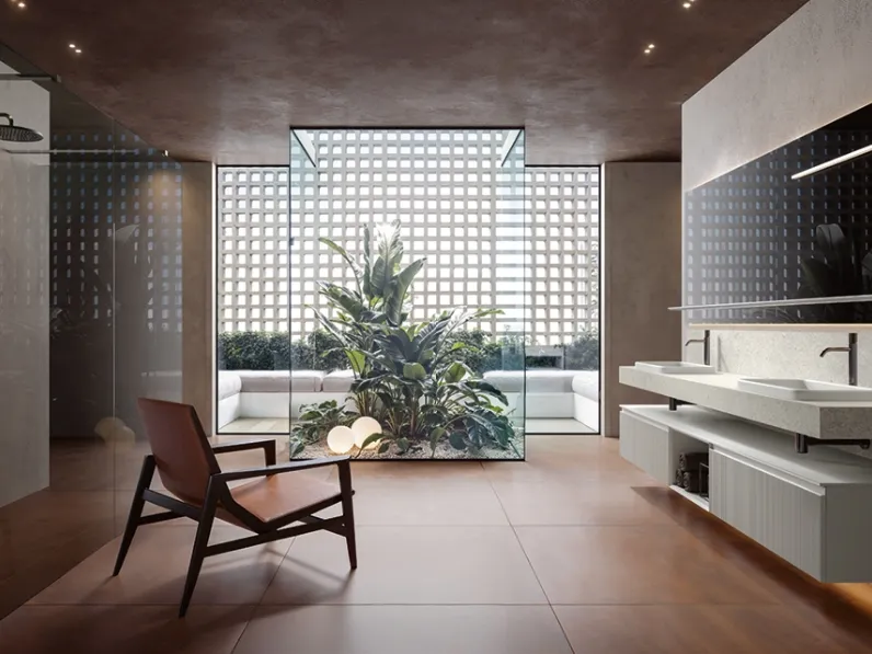 Mobile da Bagno sospeso Eros 01 in polimerico cannettato laccato Platino di Edoné